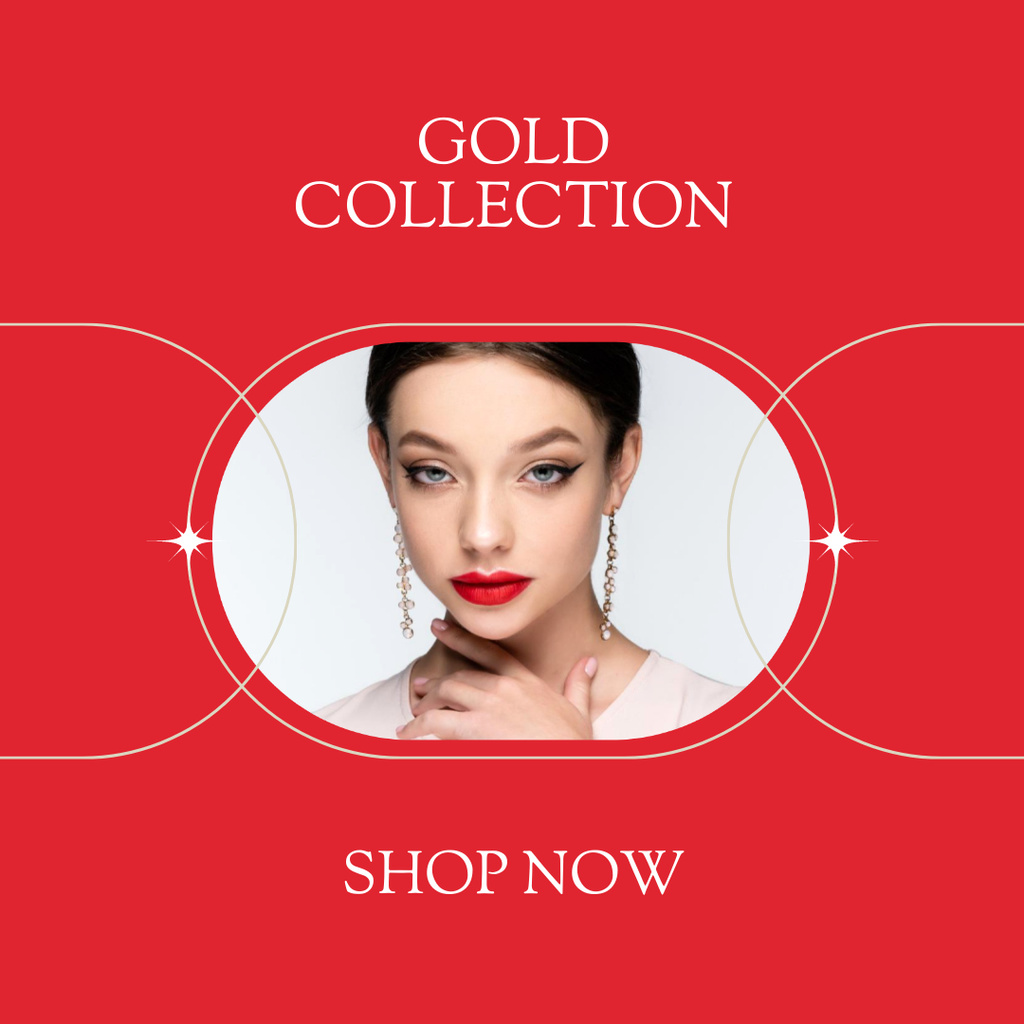 Gold Jewerly Collection with Beautiful Girl Instagram Design Template