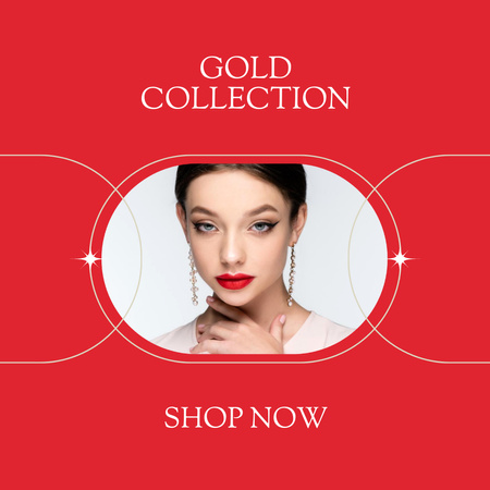 Zlaté šperky kolekce s krásnou dívkou Instagram Šablona návrhu
