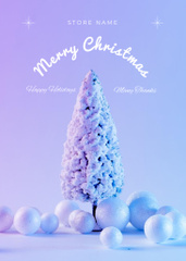Christmas and New Year Greeting with Tree on Blue