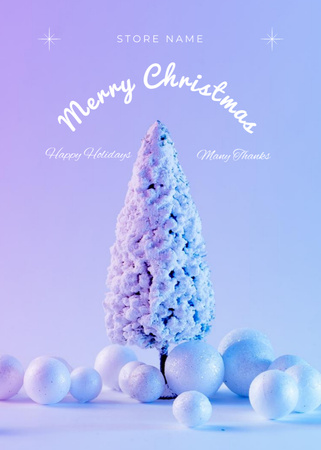 Christmas and New Year Greeting with Tree on Gradient Postcard 5x7in Vertical Design Template