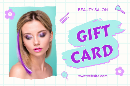 Beauty Salon Services Ad with Woman with Bright Hair Gift Certificate Design Template