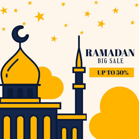 Designvorlage Schöner Ramadan-Gruß mit Illustration der Moschee für Instagram