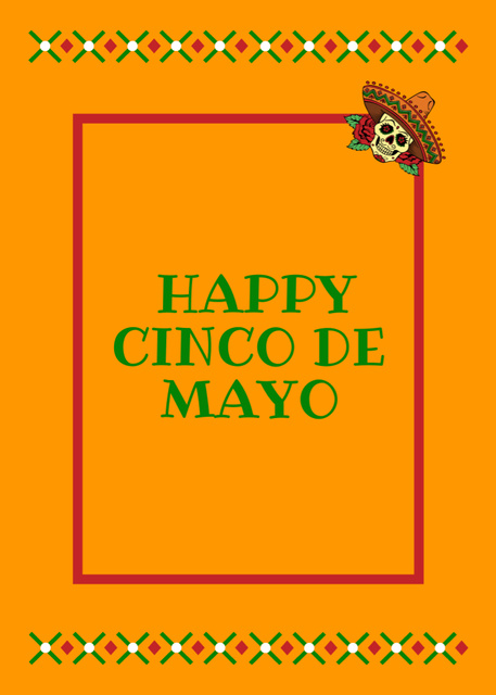 Flamboyant Cinco de Mayo Holiday Greeting With Skull In Sombrero Postcard 5x7in Vertical Design Template