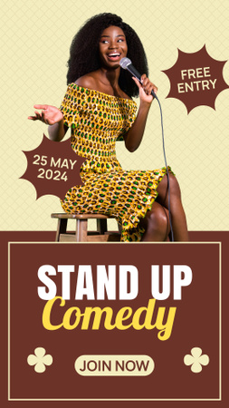 Young Smiling Woman performing on Stand-up Shows Instagram Story Design Template