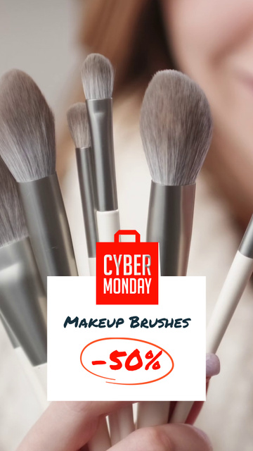 Ontwerpsjabloon van TikTok Video van Cyber Monday Sale with Makeup Brush Set