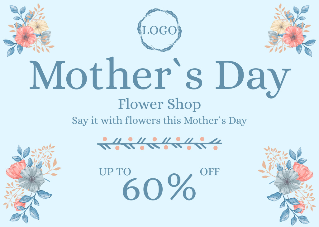 Flower Shop Discount Offer on Mother's Day Card Tasarım Şablonu