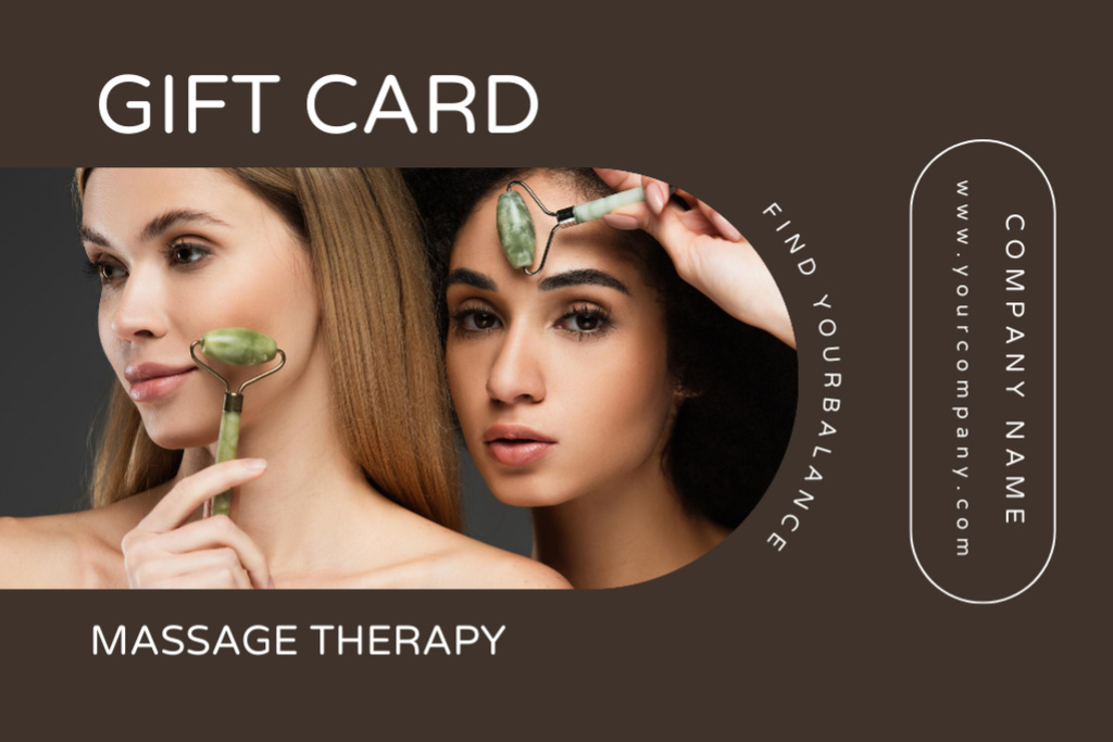 Young Women Massaging Face with Jade Rollers Gift Certificate Šablona návrhu