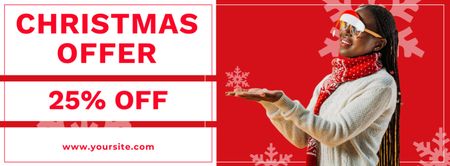Fashion Woman on Christmas Offer Red Facebook cover Design Template
