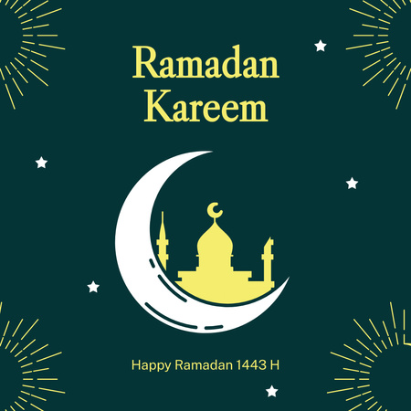月とモスクのラマダンの挨拶 Instagramデザインテンプレート