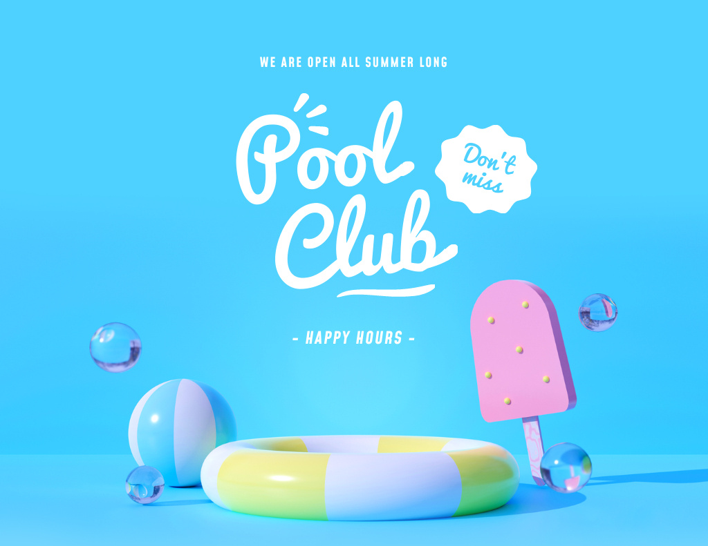 Template di design Pool Club Happy Hours Ad with Swim Ring Flyer 8.5x11in Horizontal