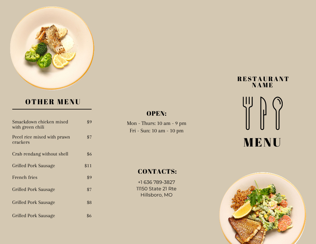Food Menu Announcement Menu 11x8.5in Tri-Fold Modelo de Design