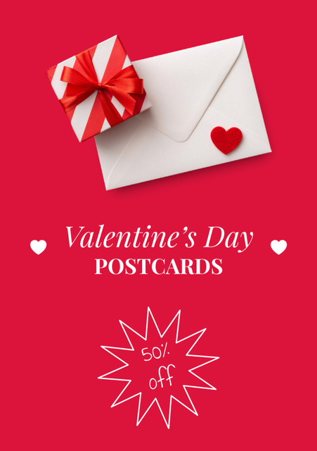 Valentine's Day Envelope And Present With Discount Postcard A5 Vertical Design Template