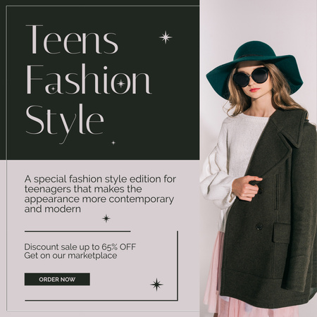 Modèle de visuel Style de mode pour adolescents avec remise et chapeau - Instagram