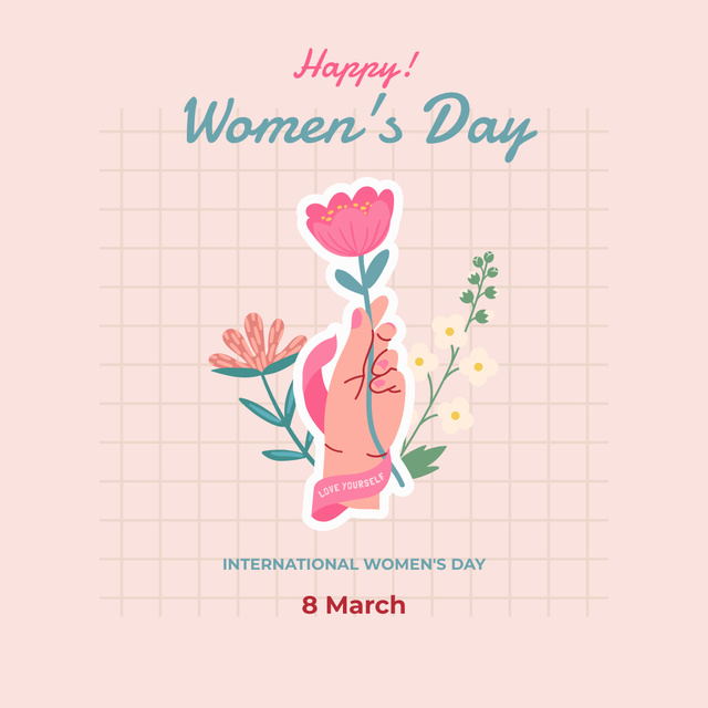 Women's Day Greeting with Flower in Hand Instagram Design Template