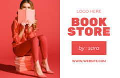 Bookstore Ad with Woman sitting on Stack of Books