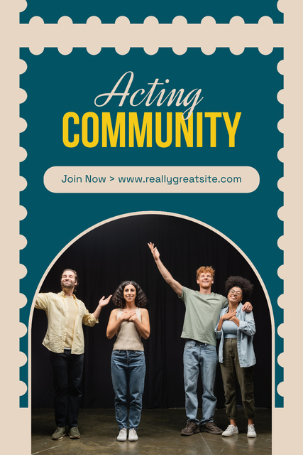 Invitation to Actors Community with Actors at Rehearsals Pinterest Design Template