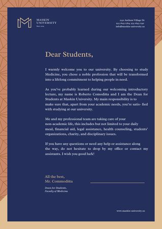 Template di design University official welcome greeting Letterhead