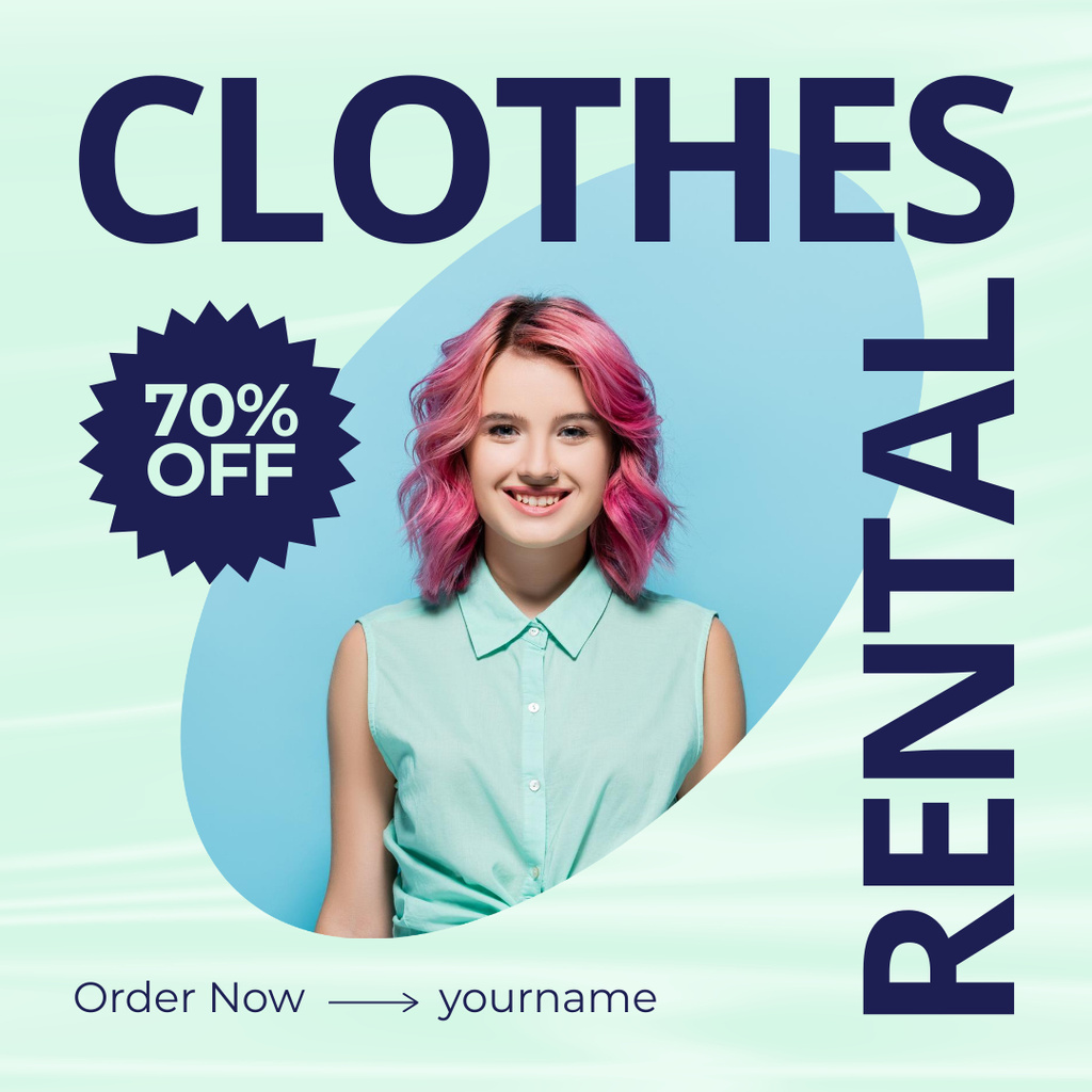 Rental clothes for women blue Instagramデザインテンプレート