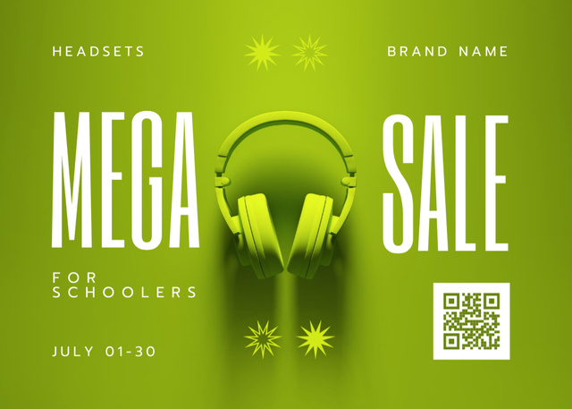 Designvorlage Mega Sale of Headsets for Schoolers Green für Postcard 5x7in