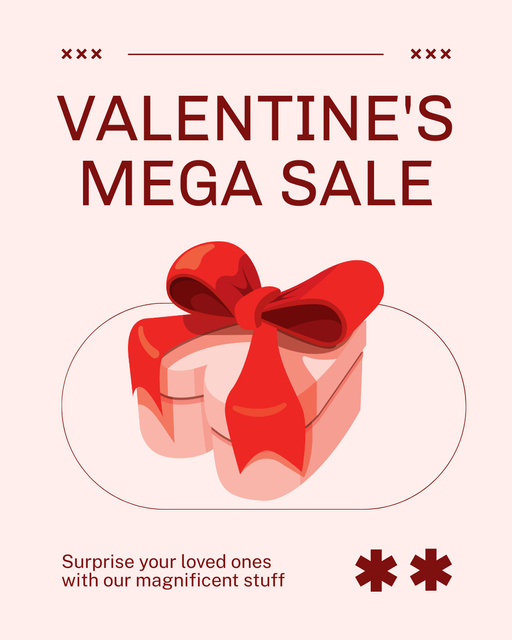 Ontwerpsjabloon van Instagram Post Vertical van Valentine's Day Mega Sale With Heart Shaped Gift