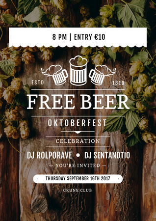Octoberfest invitation with Beer and hop Poster Design Template