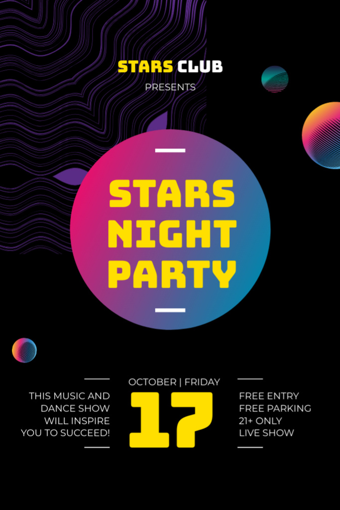 Night Club Ad with Glowing Colorful Spheres Flyer 4x6in Tasarım Şablonu
