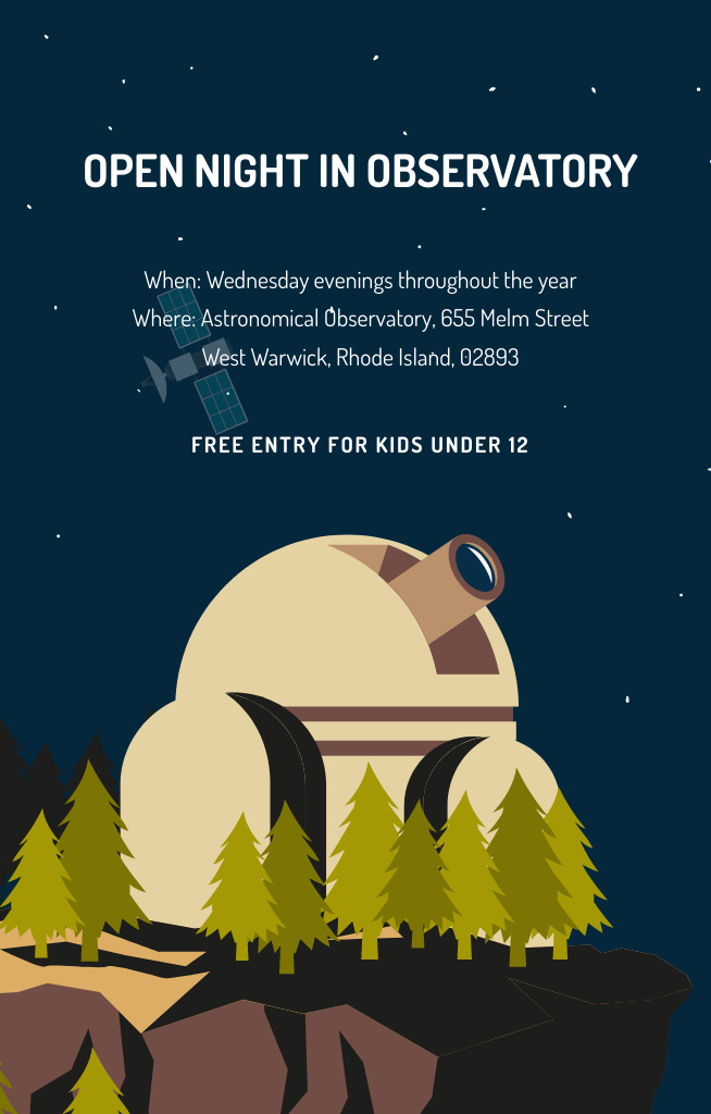 Designvorlage Observatory Event In Night With Creative Illustration für Invitation 4.6x7.2in