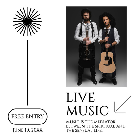 Live Guitarists Performance Announcement With Free Entry Instagram Design Template