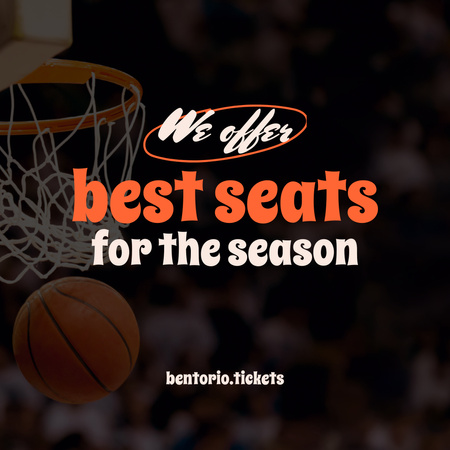 Plantilla de diseño de oferta de boletos de baloncesto con el hombre sentado en la bola enorme Instagram 