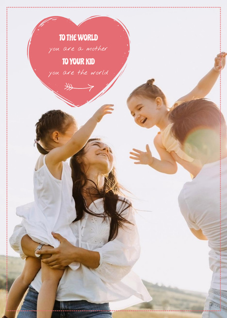 Happy Family With Kids On Mother's Day Postcard 5x7in Vertical Design Template