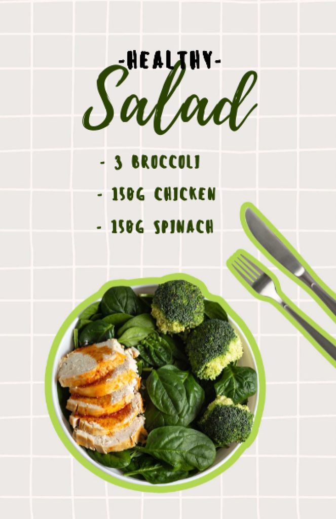Healthy Salad with Broccoli and Chicken Recipe Card – шаблон для дизайну