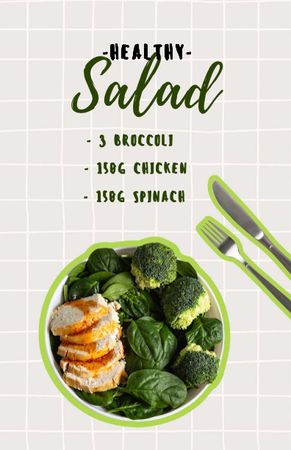 Plantilla de diseño de Healthy Salad with Broccoli and Chicken Recipe Card 