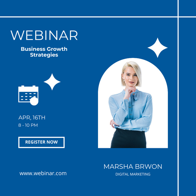 Business Growth Strategies Webinar Announcement in Blue Color Instagramデザインテンプレート