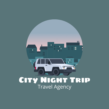 Araba ile Şehir Gece Gezisi Animated Logo Tasarım Şablonu