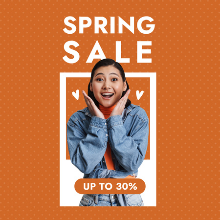 Spring Sale with Stylish Smiling Asian Woman Instagram AD Design Template