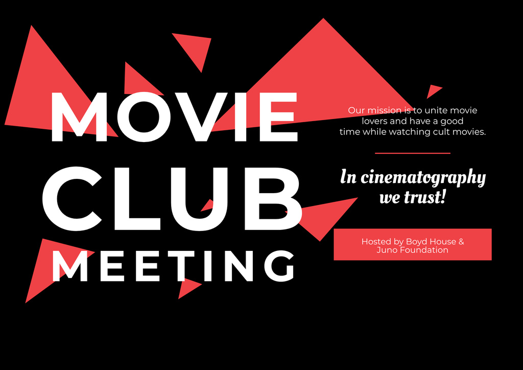 Movie Club Meeting Invitation Poster B2 Horizontal Tasarım Şablonu