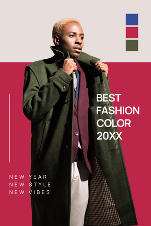 Designvorlage Modeanzeige mit Mann im stilvollen grünen Mantel für Pinterest