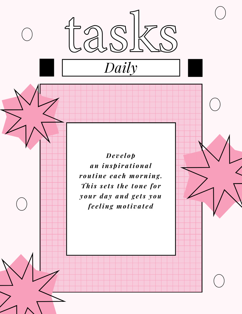 Designvorlage Daily Tasks Planning with Pink Abstract Stars für Notepad 8.5x11in