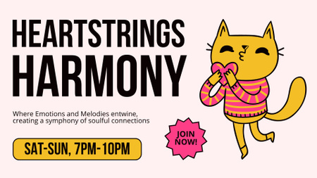 Ανακοίνωση εκδήλωσης με εικονογράφηση της χαριτωμένης γάτας FB event cover Πρότυπο σχεδίασης
