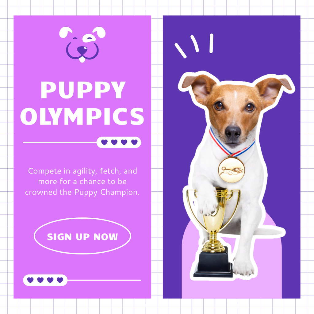 Puppy Championship Alert on Purple Instagram AD Šablona návrhu
