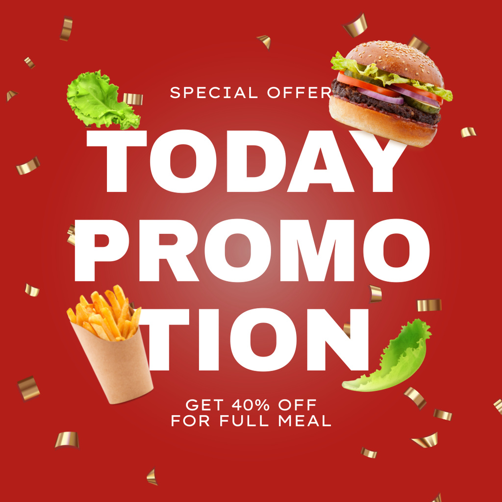 Special Fast Food Offer with French Fries and Burger Instagram Πρότυπο σχεδίασης