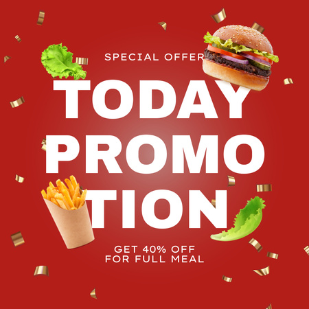 Designvorlage Spezielles Fast-Food-Angebot mit Pommes Frites und Burger für Instagram