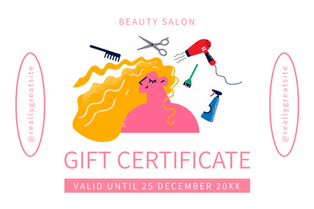 Woman on Haircut in Beauty Salon Gift Certificate Design Template