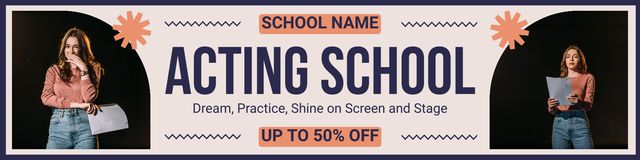 Acting School with Discount Twitter Design Template