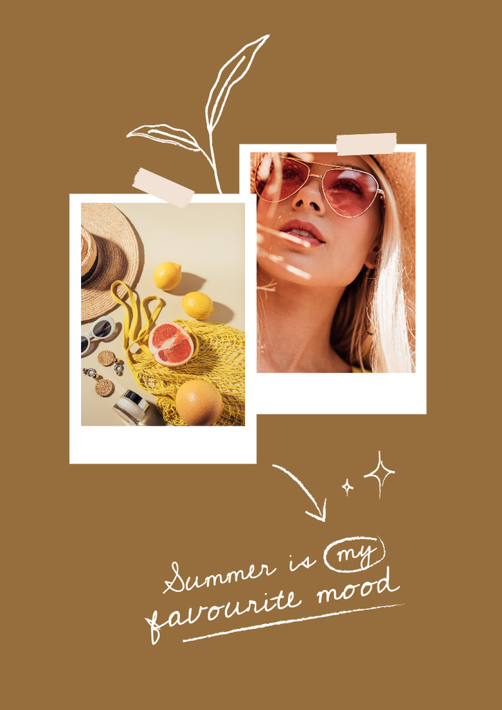 Inspiration with Beautiful Young Woman and Summer Accessories Poster A3 Design Template