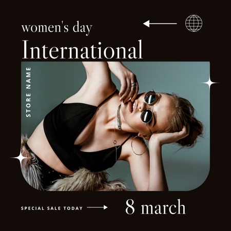 Стильная молодая женщина в Международный женский день Instagram – шаблон для дизайна