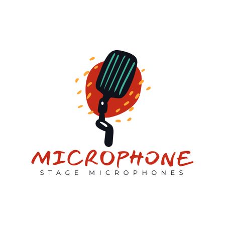 Music Shop Ad with Microphone Logo Design Template