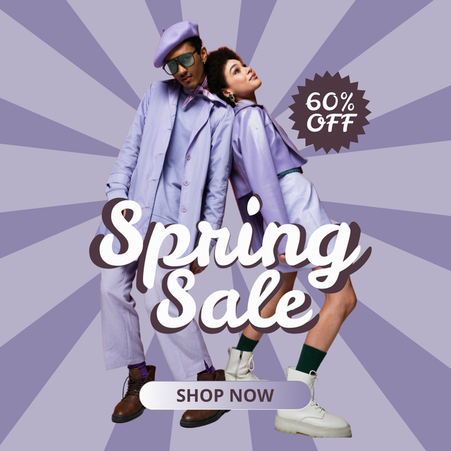 Spring Sale Announcement with Stylish African American Couple Instagram AD – шаблон для дизайну