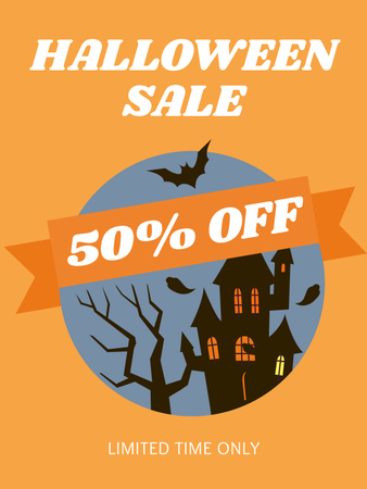 Ontwerpsjabloon van Poster US van Halloween Sale Announcement with Dark Castle