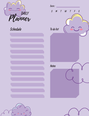 Plantilla de diseño de Planificador diario con lindas nubes de dibujos animados Notepad 8.5x11in 
